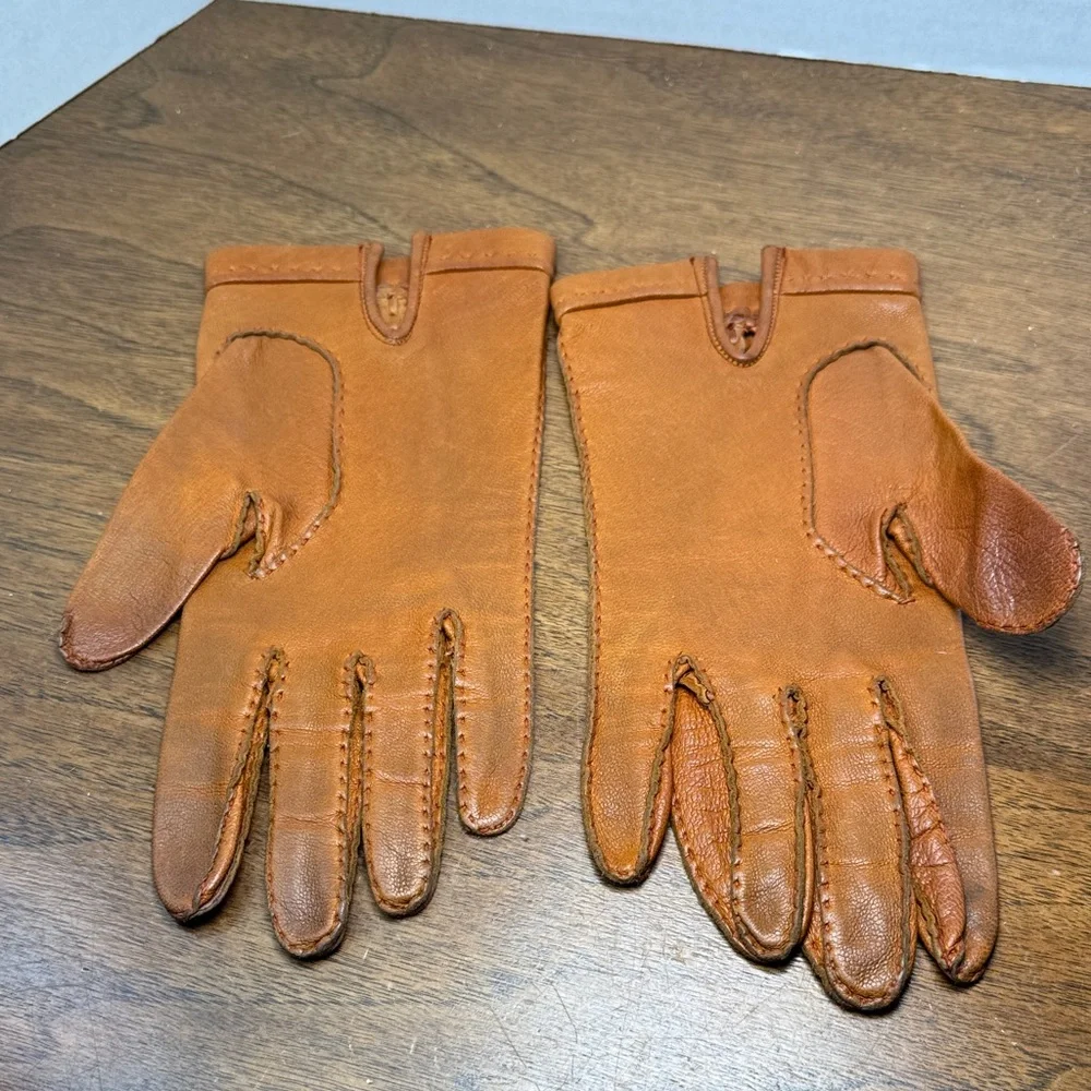 Vintage Gant Jonquet France Basket Weave Caramel Leather Driving Gloves